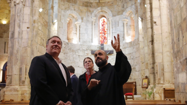 U.S. Secretary of State Mike Pompeo and his wife Susan visit a church at Byblos, Lebanon, Saturday, March 23, 2019. (Jim Young/Pool Photo via AP) (Associated Press)