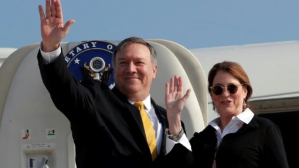 US Sec of State Mike Pompeo and his wife Susan are on a regional tour, with a final stop in Lebanon Pompeo and his wife Susan are on a regional tour, with a final stop in Lebanon POOL/AFP 