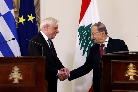 President Michel Aoun and visiting Greek President Prokopis Pavlopoulos 