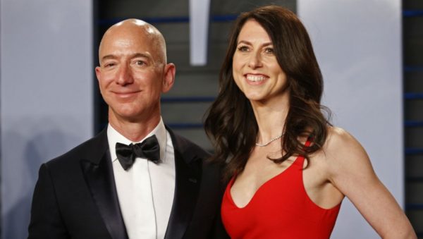 Amazon CEO Jeff Bezos and his wife MacKenzie pictured at the 2018 Vanity Fair Oscar Party in Beverly Hills, California.