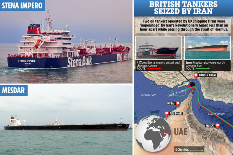 THE UK has warned of "serious consequences" after Iran last night sparked a new Gulf crisis by seizing two British oil tankers in the Strait of Hormuz. 