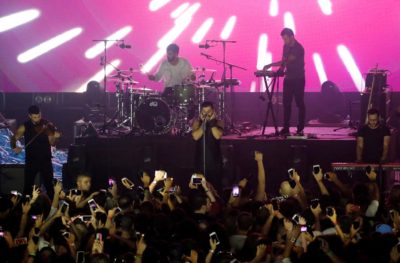 FILE PHOTO: Lebanese alternative rock band Mashrou' Leila performs during the Ehdeniyat International Festival in Ehden, Lebanon, August 12, 2017. REUTERS/Jamal Saidi