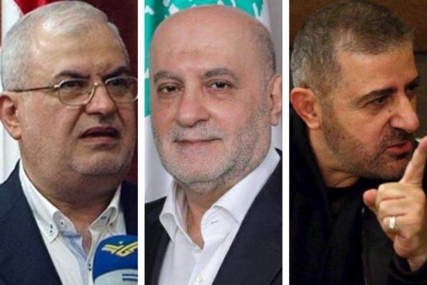 Hezbollah parliament bloc chief MP Mohammad Raad (L ) ,Hezbollah  MP Amine Cherri (C) and Hezbollah security chief Wafic Safa