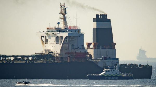 British Royal Marines seized the supertanker Grace 1 for trying to take oil to Syria . The tanker is now in the Mediterranean sea 46 miles from Lebanon [Marcos Moreno/AP]