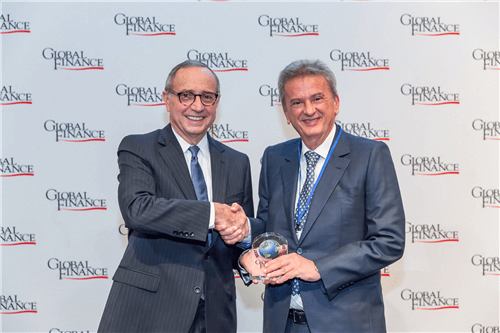 File Photo : Global Finance Magazine honored Banque Du Liban Governor Riad Salameh by presenting him with an honorary shield in Washington D.C. in October 2017