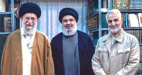 Ayatollah Ali Khamenei L is shown with Hassan Nasrallah, leader of the Lebanese Shiite movement Hezbollah C and Qassem Soleimani — the commander of Iran’s elite Quds Force.