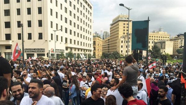 Protesters gathered in Riad al-Solh Square in the heart of downtown Beirut on Friday [Kareem Chehayeb/Al Jazeera]