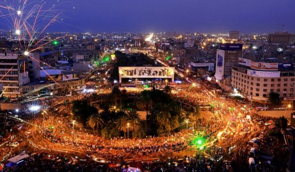 Anti-government protesters gather in Tahrir Square during ongoing protests in Baghdad, Iraq, Thursday, Oct. 31, 2019.  Iraqi protesters target Iran's influence as widespread demonstrations turn violent(AP Photo/Khalid Mohammed) more >