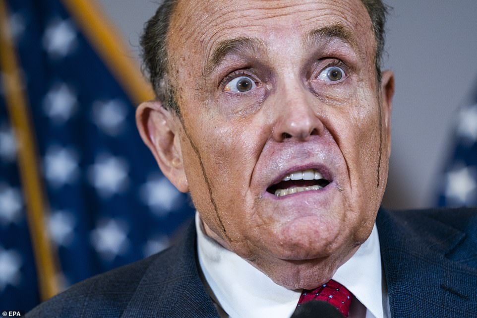 Just a friendly reminder that this video of Rudy Giuliani being disgusting  in the middle of a Pandemic exists. : r/gifs