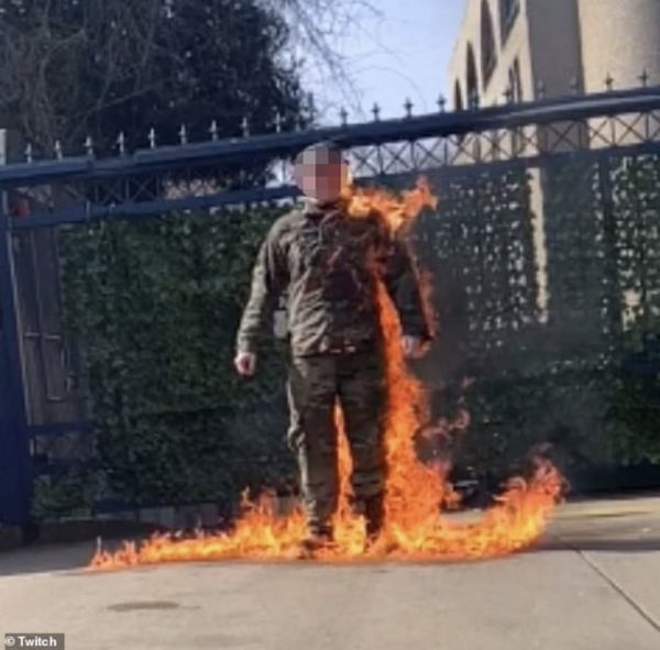 Who is the Air Force member who set himself on fire while yelling, “Free Palestine”?