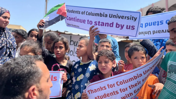 Students and children in Gaza thank pro-Palestinian protesters at US college campuses
